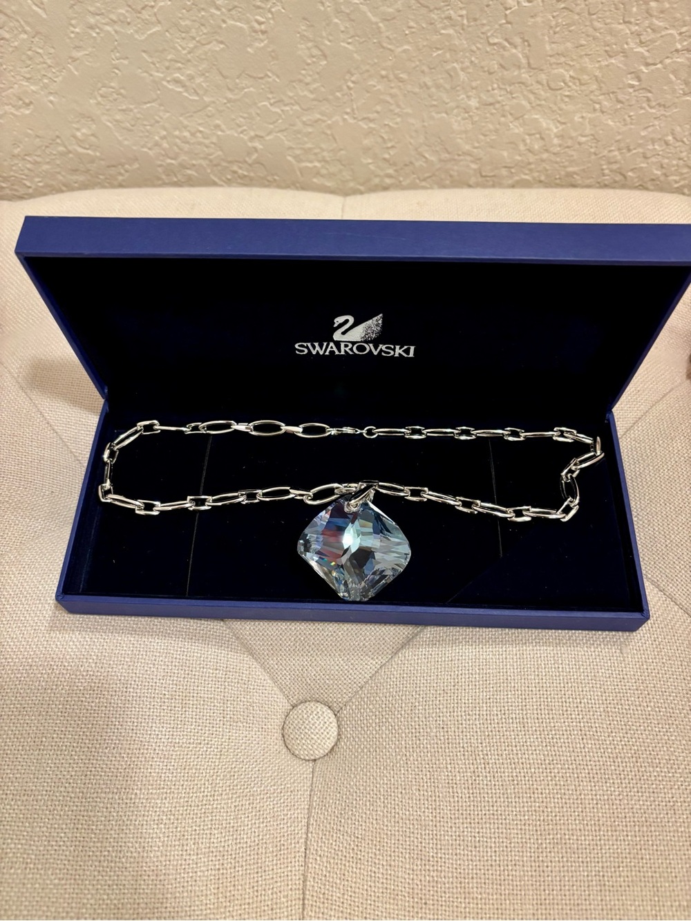 Swarovski Silver Chain Necklace with Faceted Crystal Pendant